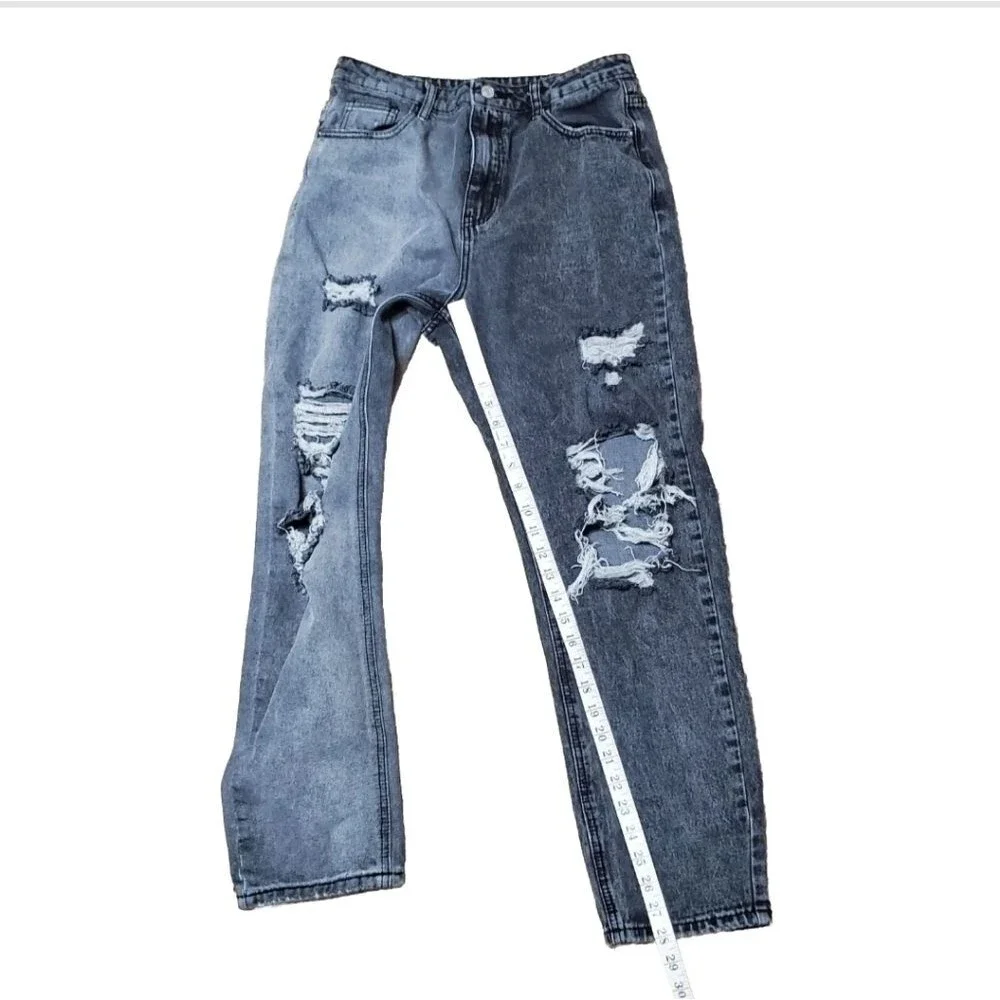 Shein High Waist Ripped Mom Fit Jeans L 8/10